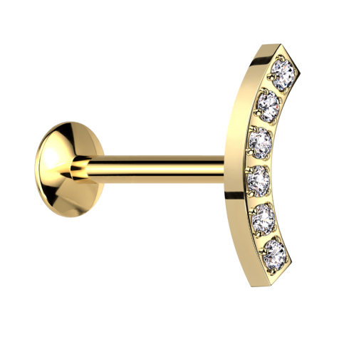 Micro Threadless UFO Labret vergoldet gebogen sechs Kristalle silber