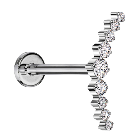 Micro Labret filettatura interna argento ricurvo argento nove cristalli rotondi argento