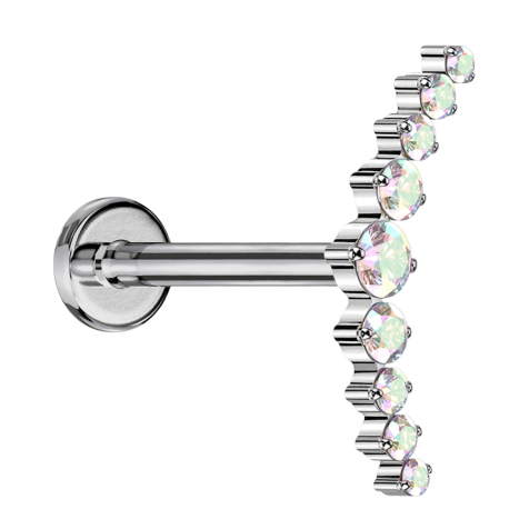 Micro Labret filettatura interna argento ricurvo argento nove cristalli rotondi multicolore
