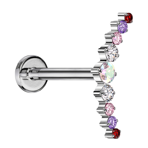 Micro Labret Internal Thread Silver Curved Silver Nine Round Colored Crystals