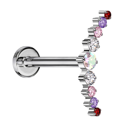 Micro Labret internal thread silver curved silver nine round crystals colored