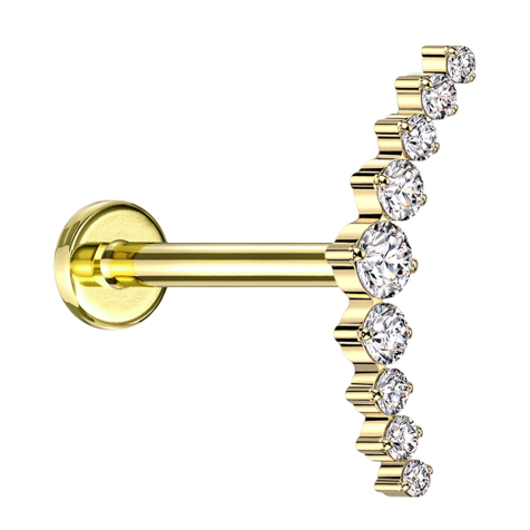 Micro Labret Internal Thread Gold-Plated Curved Silver Nine Round Crystals Silver