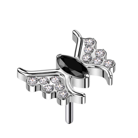 Threadless Schmetterling silber Kristall schwarz