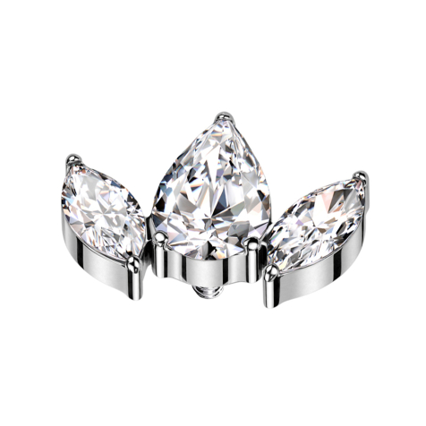 Dermal Anchor silber zwei Ovale und ein Tropfen Kristall silber