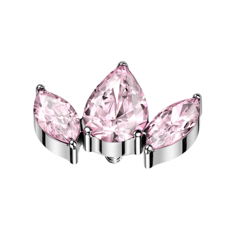 Dermal anchor silver two ovals and one drop crystal pink