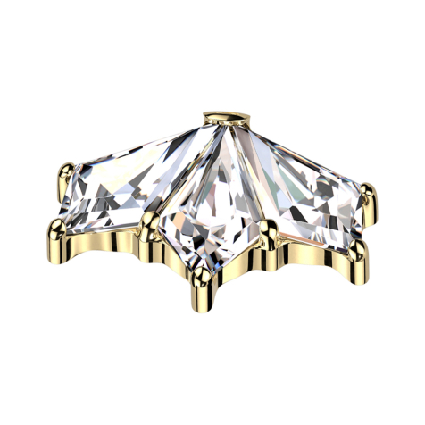Anello a ventaglio con ancoraggio cutaneo, placcato oro, tre cristalli di diamante, argento