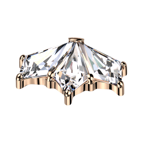 Anello Dermal Anchor a ventaglio, oro rosa, tre cristalli a forma di diamante, argento