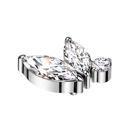 Dermal Anchor silber zwei Ovale Kristalle silber ein runder Kristall silber