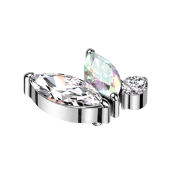 Dermal anchor silver two oval crystals silver and...