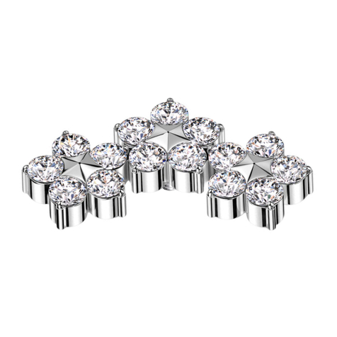 Ancoraggio cutaneo argento tre fiori con cristalli a forma di stella argento