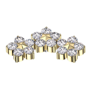 Anello cutaneo placcato oro con tre fiori e cristalli a...