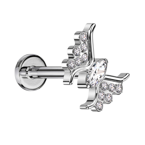 Micro Labret filetage intérieur argent papillon argent cristal argent