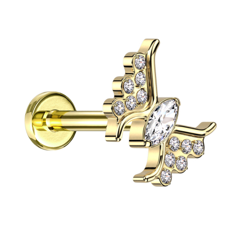 Micro Labret filettatura interna placcato oro Farfalla placcata oro Cristallo argento