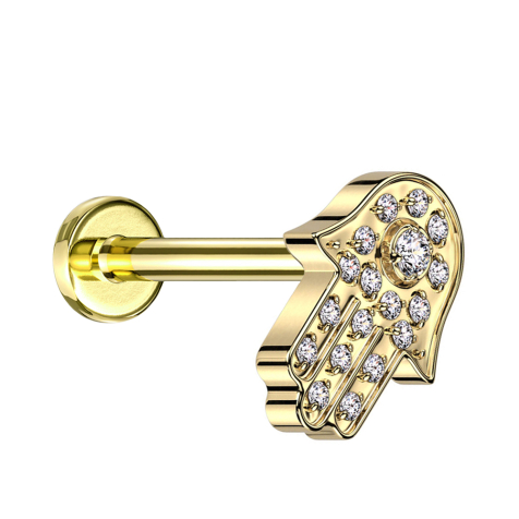 Micro Labret filettatura interna placcato oro Hamsa placcato oro cristalli argento