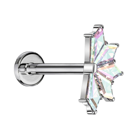Micro labret filetage intérieur argenté éventail argenté cinq cristaux diamant multicolores