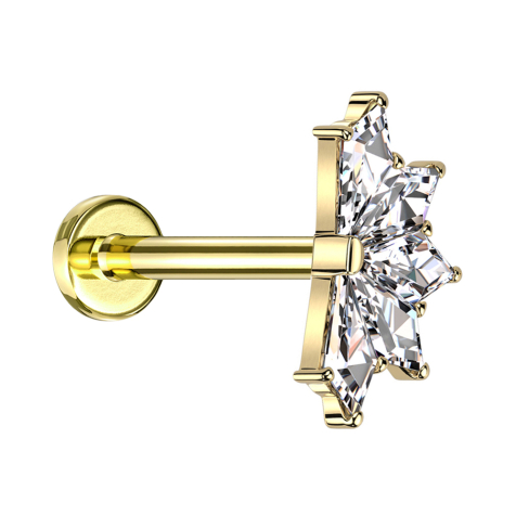 Micro Labret filetage intérieur plaqué or éventail plaqué or cinq cristaux diamant argent