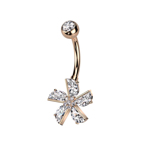 Banane rose doré avec boule de cristal argenté et cristaux fleur argenté