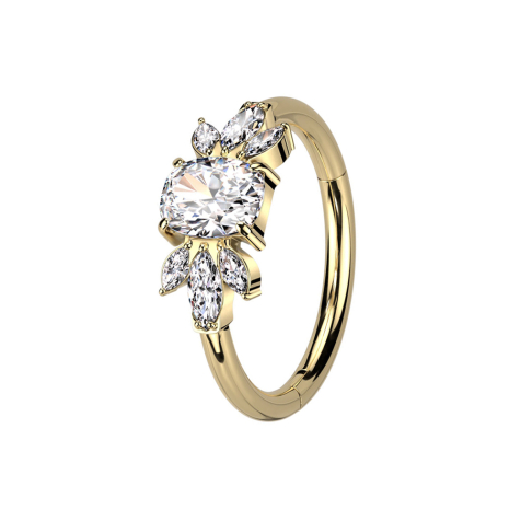 Micro segment ring hinged gold-plated crystal with emerald cut and six oval crystals silver