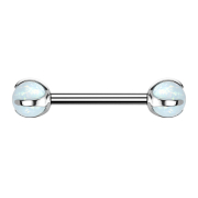 Barbell internal thread silver with two balls opal white set