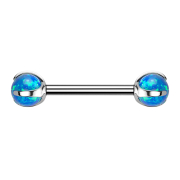 Barbell with silver inner thread and two opal blue balls