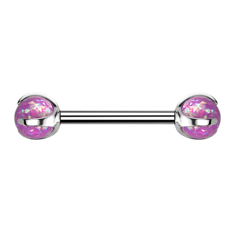 Barbell with internal thread, silver, with two opal pink balls set