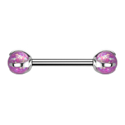 Barbell with internal thread, silver, with two opal pink...