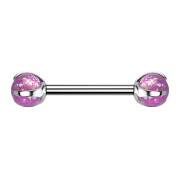 Barbell internal thread silver with two balls opal pink set