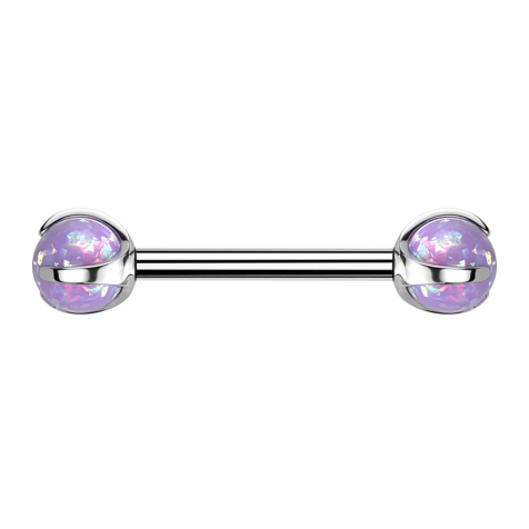 Barbell internal thread silver with two balls opal violet set
