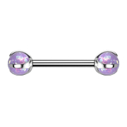 Barbell internal thread silver with two balls opal violet...