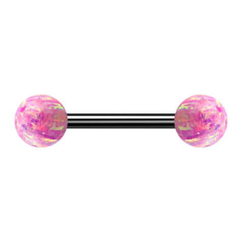 Barbell schwarz mit zwei Kugeln Opal pink