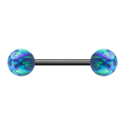 Micro Barbell schwarz mit zwei Kugeln Opal blau