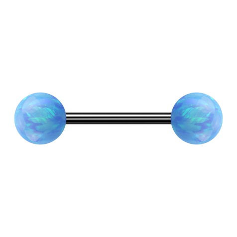 Micro Barbell schwarz mit zwei Kugeln Opal hellblau