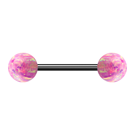 Micro Barbell noir avec deux boules opales roses