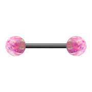 Micro Barbell schwarz mit zwei Kugeln Opal pink