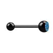 Micro Barbell schwarz mit Kugel und Kugel Kristall hellblau