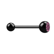 Micro Barbell schwarz mit Kugel und Kugel Kristall pink