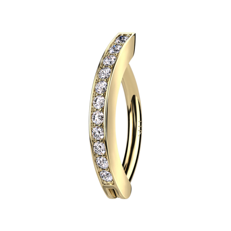 Banana hinged 14k gold shield crystals silver