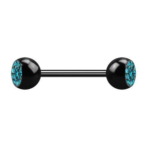 Micro barbell black with two aqua crystal balls