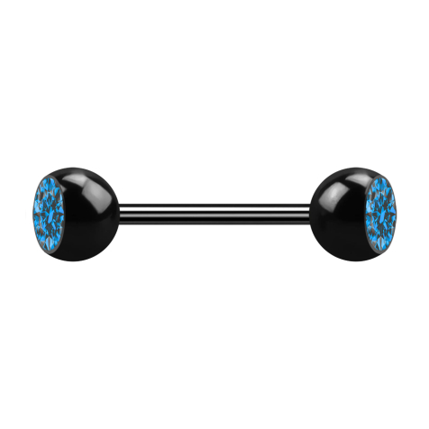 Micro Barbell noir avec deux boules de cristal bleu clair