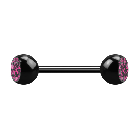 Micro Barbell noir avec deux boules de cristal rose