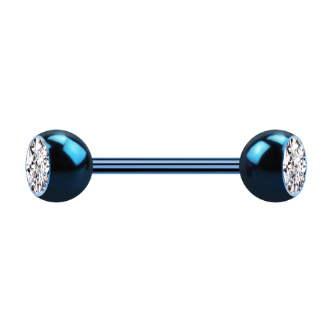 Micro barbell dark blue with two silver crystal balls
