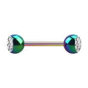 Micro Barbell farbig mit zwei Kugeln Kristall silber