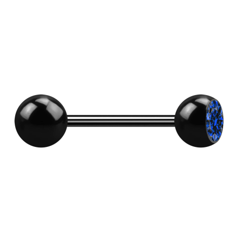 Micro Barbell schwarz mit Kugel und Kugeln Kristall dunkelblau