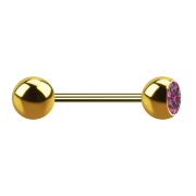 Micro Barbell vergoldet mit Kugel und Kugeln Kristall pink