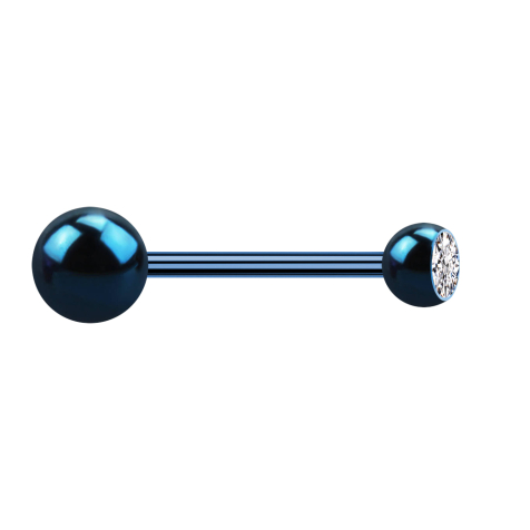 Micro barbell dark blue with ball and balls crystal silver