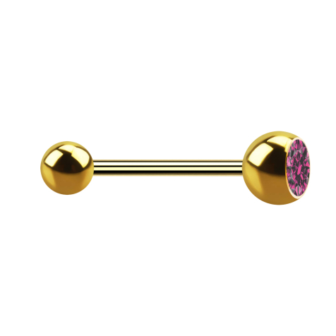 Micro Barbell vergoldet mit Kugel und Kugel Kristall pink