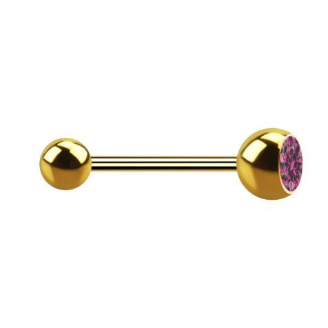 Micro Barbell doré avec boule et boule de cristal rose