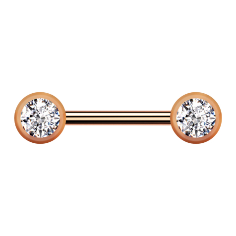 Barbell rosegold mit zwei Kugeln front Kristall silber