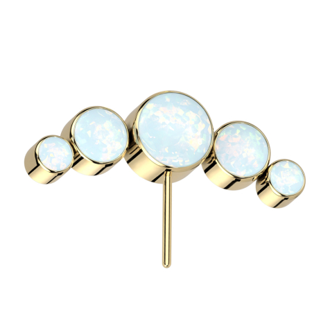 Threadless gold-plated front with five white opals