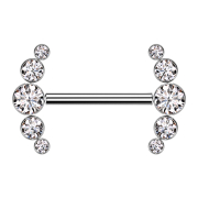 Threadless barbell silver front five crystals silver